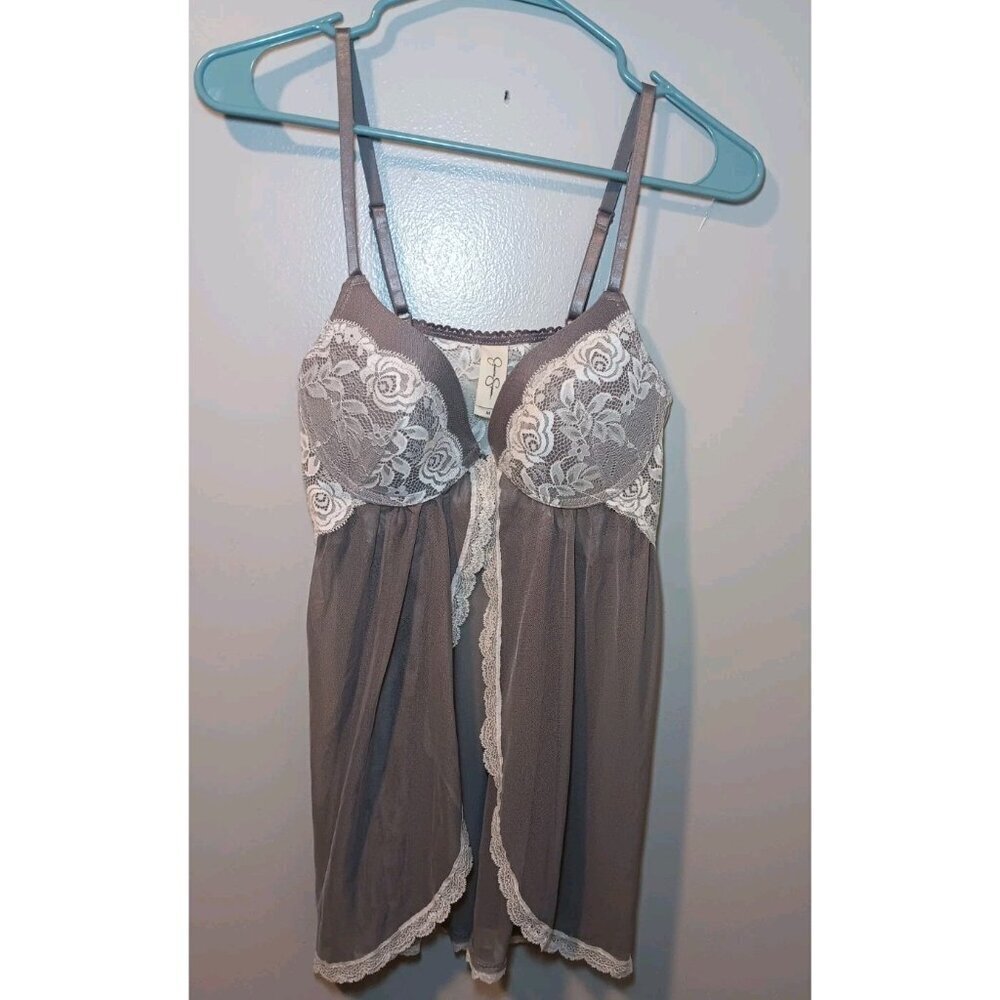Jessica Simpson Women's Size M Grey Sexy Baby Doll Push-up Negligee Lingerie